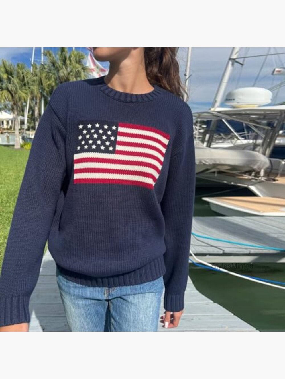 Striped Knit Flag Sweater Pullover Patriotic Top US - Picture 4 of 7